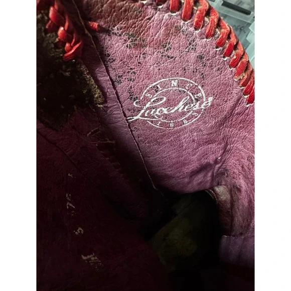 Lucchese 1883 Womens Brown‎ Gold Distressed Leather Charlie Horse Boots Red Trim - Picture 3 of 5